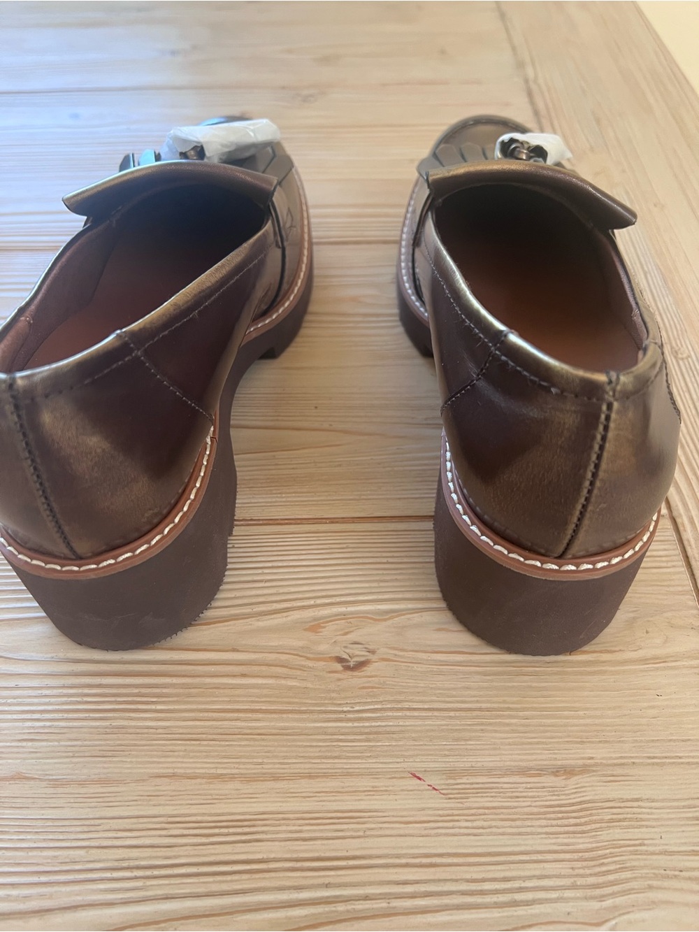 Naturalizer Metallic Bronze Lug Sole Loafers Size 9.5W – Tassel Platform Shoes - Picture 4 of 7
